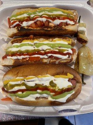 3 Sonora style hot dogs without beans and with the buns toasted