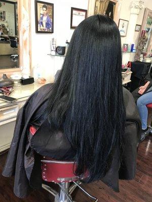 Very long hair colored in soft shiny black