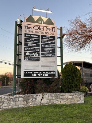 Marquee of business in The Old Mill.