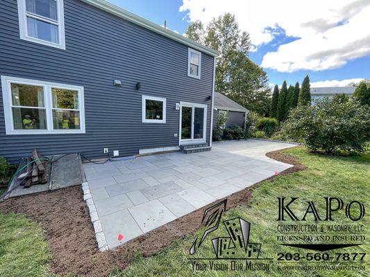 Bluestone Patio with Step and Cobblestone Edging done in Bristol CT