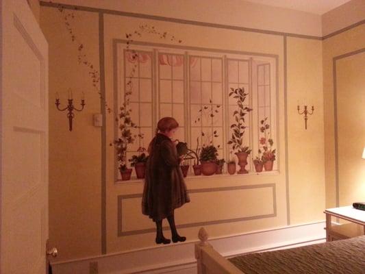 Larsson Suite Bedroom Mural based on artwork of the artist the room is named and themed after, Carl Larsson