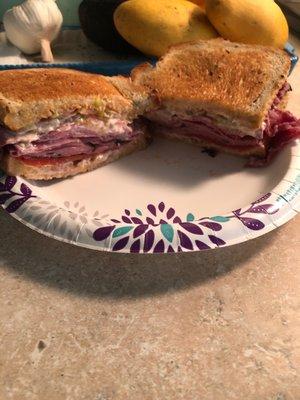 Hot corned beef and pastrami w/roasted red pepper