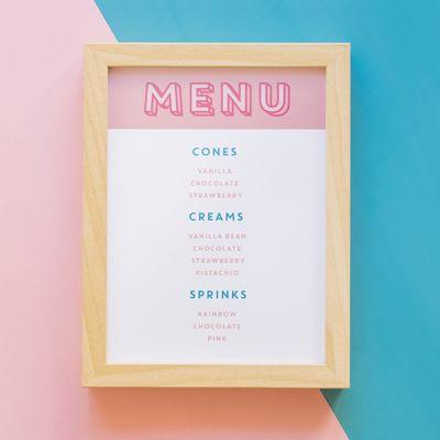 Ice cream shop menu