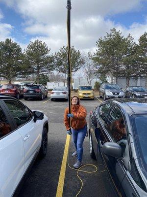 Window cleaning whit water fed pole for a school no high ladders needed.