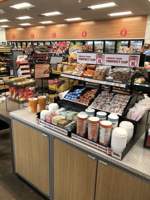 Well stocked and well organized coffee condiments