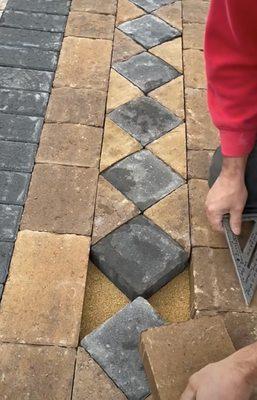 New walkway pavers color, charcoal, and buff