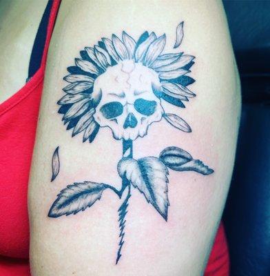 Skull sunflower tattoo