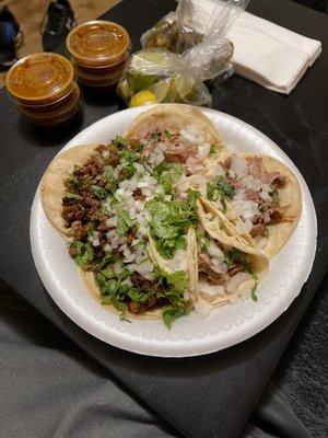 2 Pastor and 3 Carnitas tacos. Can't get any better. These guys are the best. Been going here for the past 4 days.