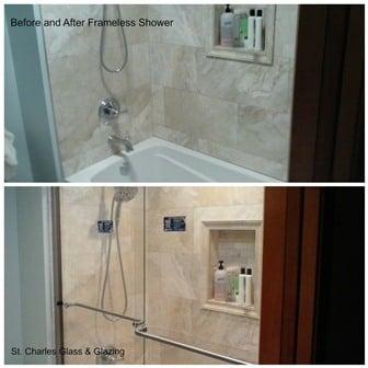 Custom glass shower doors by St. Charles Glass & Glazing.