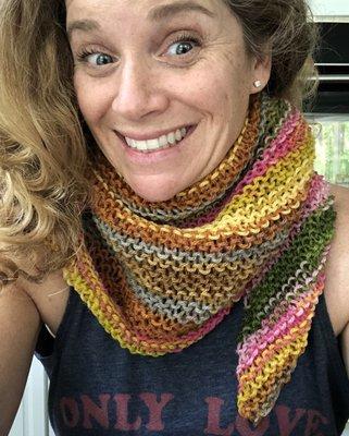 This was my 1st REAL project.  A triangle scarf made with Liberty Wool - purchased for an amazing price at their Anniversary sale!