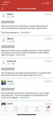 Some of our many five star reviews that are "not recommended"