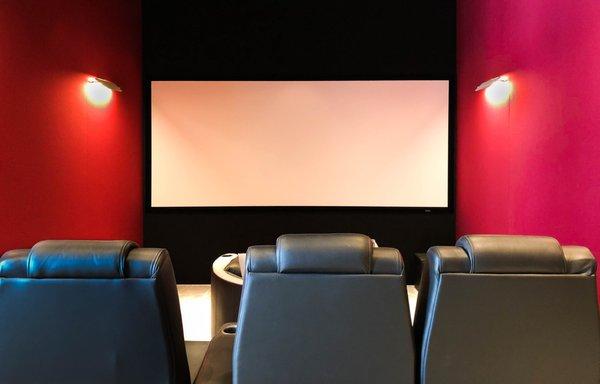 Cinemascope Home Theater by Reference Audio Video - Modern Theme with Sound Treated Walls and Speakers Behind the Screen - B&W Speakers