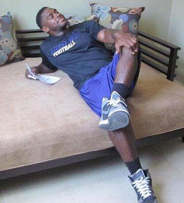 DONALD BULTER, FORMER CHARGER PLAYER, ON HIS NEW FUTON.
 He has purchased a few so far. Loves his PRO memory foam futon.