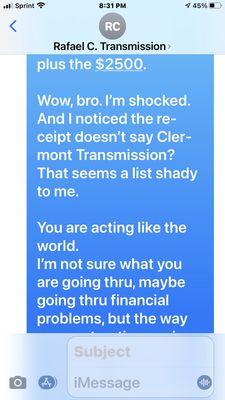 Text message between me and the business.