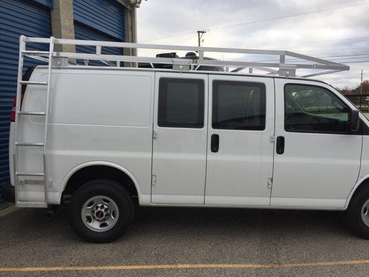 Van Rack with Ladder built and installed by Northwest Truckworld in Wauconda, IL