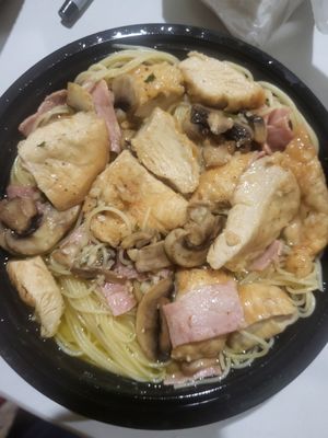 Chicken Marsala over capellini