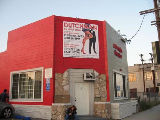 Except for the very front where the name is located, the theatre is now painted in bright red.