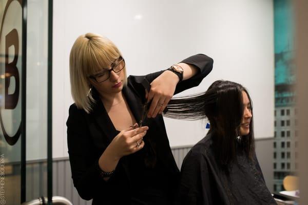 Beauty Tailor Hair Master Maryanna hard at work with a On-Location In Office client