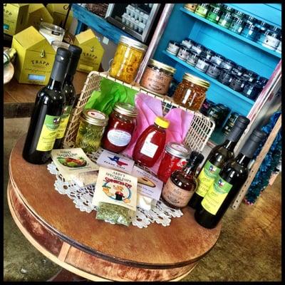 We have local honey, gourmet olive oils and vinegars, dip mixes, homemade jelly and jams, and much more!