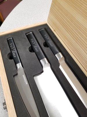 Laser Marking on custom knife handles.