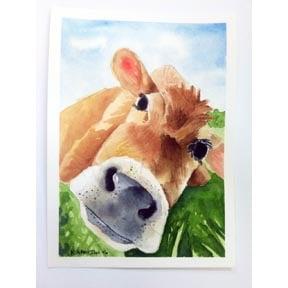 How Now Brown Cow - original watercolor 6" x 9"