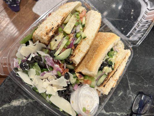 'Shroom with a view sandwich and side salad. The bread was so soggy unfortunately:(