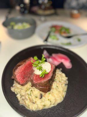 Filet and mushroom truffle risotto