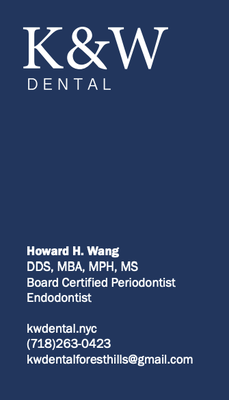 Dr. Wang is a Periodontist and endodontist at K&W Dental at Forest Hills, NY