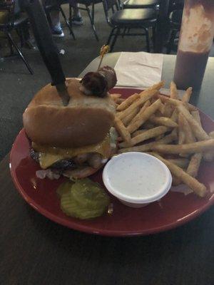 Bacon cheeseburger and fries.