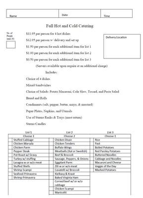 Catering order form.