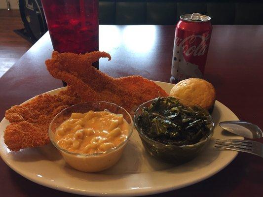 Catfish, collard greens and Mac and cheese!