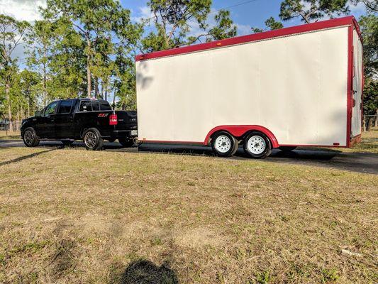 We transport your items safely in this 18 foot enclosed trailer.