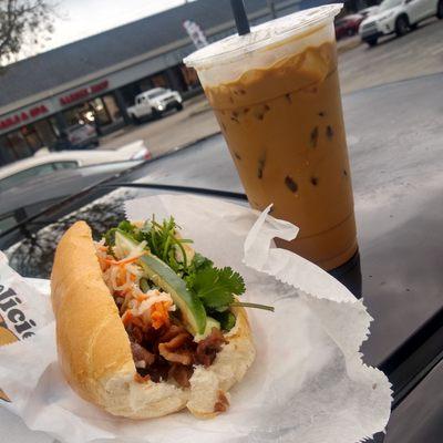 Grilled pork Banh Mi , Vietnamese ice coffee