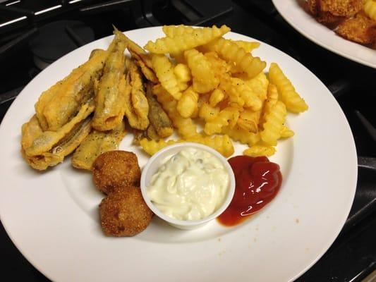 Smelt basket with hush puppies.