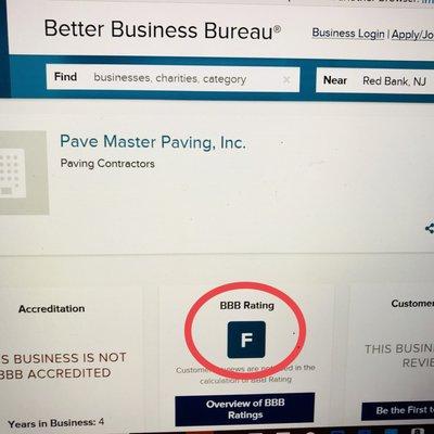 NJ BBB F Rating for Pave Master Paving