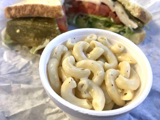 Macaroni Salad comes with sandwich order.