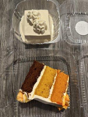 Tres leches cake and special Fall layered cake (cinnamon, maple and spiced).