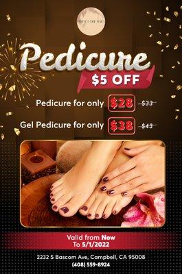 You can have a pedicure for just $28 (reg $33), and a gel pedicure for only $38 (reg $43).