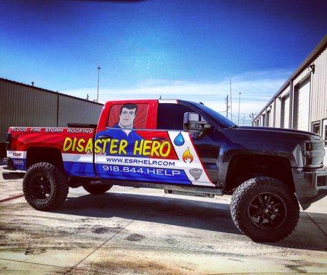 Disaster hero partial truck wrap