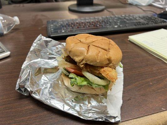 Fried chicken sandwich with everything