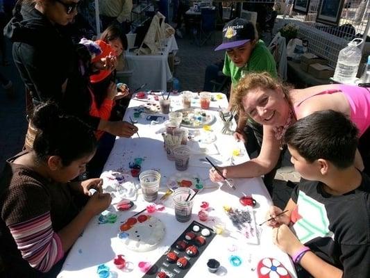 Making a ladybug rock with the boys!