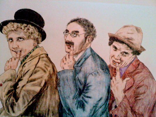 Color pencil drawing of the Marx Brothers.