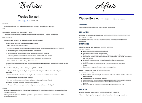 Resume Update - Before and After