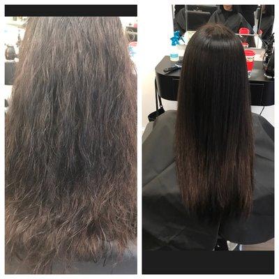 Before and after split end treatment