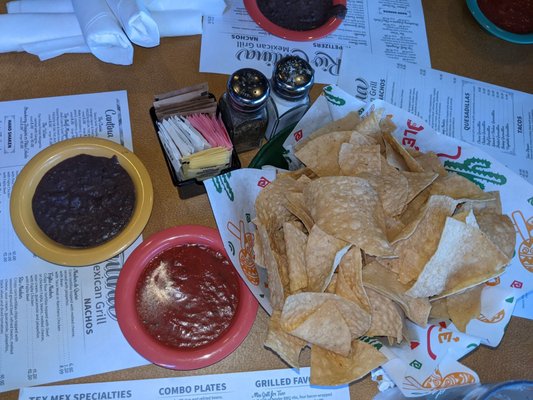 Salsa, black bean dip & chips