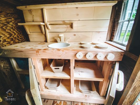 Handbuilt wooden kids kitchen playset