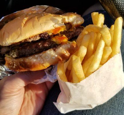 Double cheeseburger & seasoned fries.