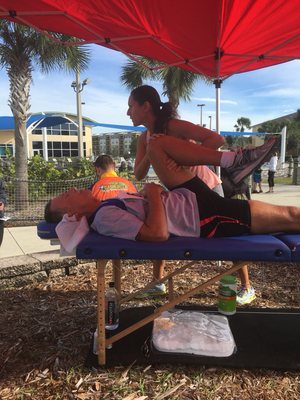 Post triathlon massage and stretching!