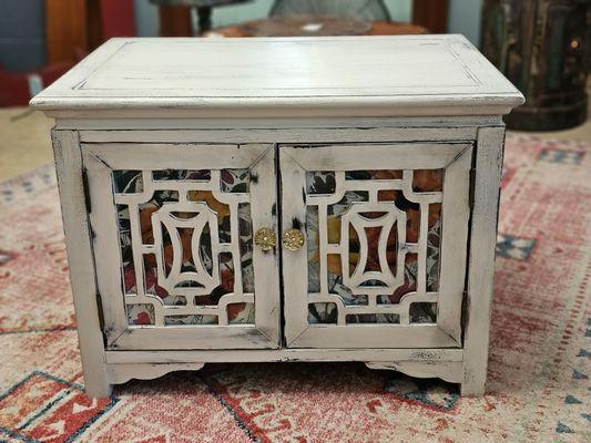 BOHO Style Cabinet 
Painted in the color Fluff from Dixie Belle Chalk Mineral Paint.