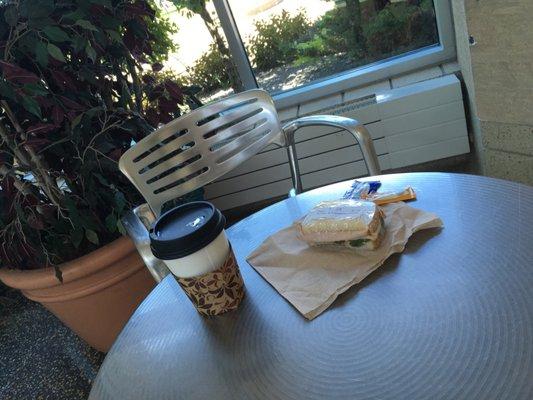 The amazing $1.75 half sandwich, turkey and provolone. Sooo good!  Enjoyed it with coffee. At the wonderful seating by the library.